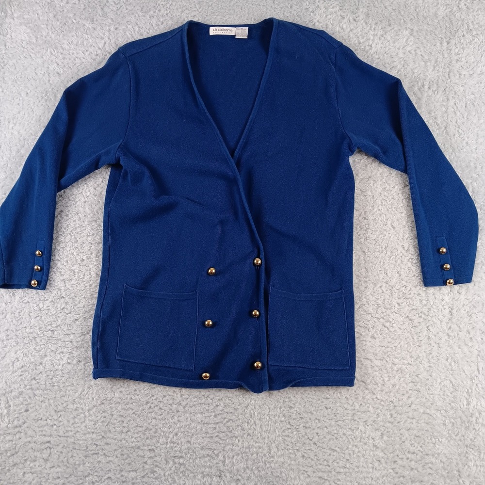 Liz Claiborne Collection Blue Double Breasted Cotton Cardigan‎ Gold Buttons M